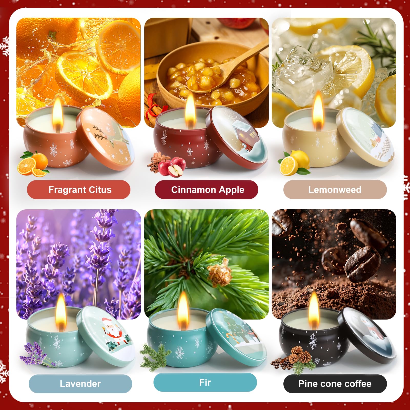 6 Pack Christmas Scented Candles - Natural Soy Wax, Long-Lasting Aromatherapy Gift Set