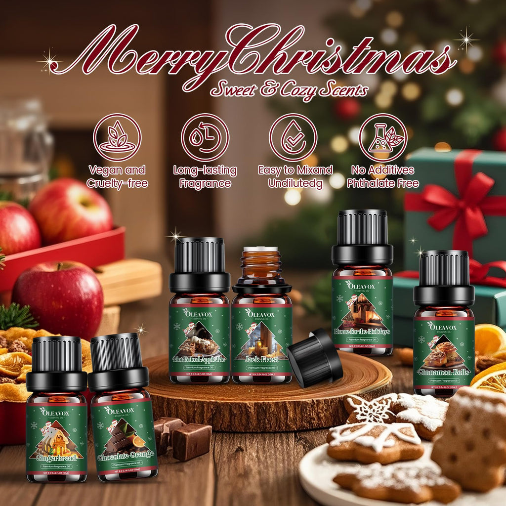 Christmas Essential Oils Set – 6 Premium Winter Fragrance Oils for Diffusers