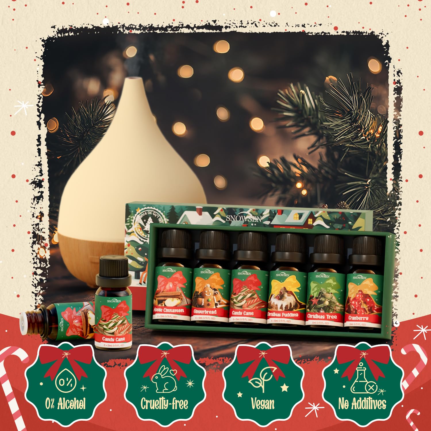 Christmas Fragrance Oil Set - SNOWSEN Winter Essential Oils for Diffuser & Aromatherapy | 6x10ml