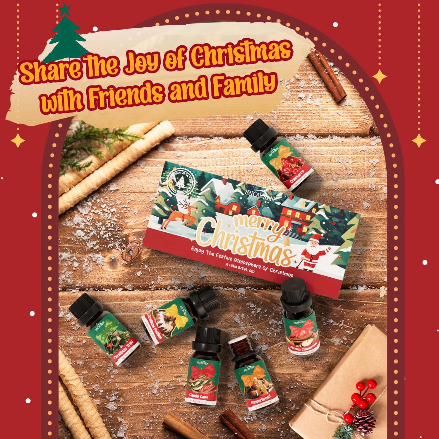 Christmas Fragrance Oil Set - SNOWSEN Winter Essential Oils for Diffuser & Aromatherapy | 6x10ml