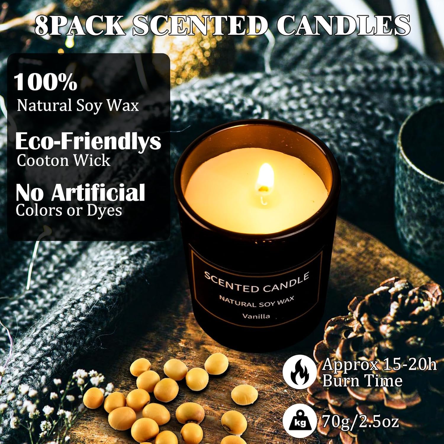 Christmas Scented Candles – 8-Pack 3oz Soy Wax Gifts for Women & Men