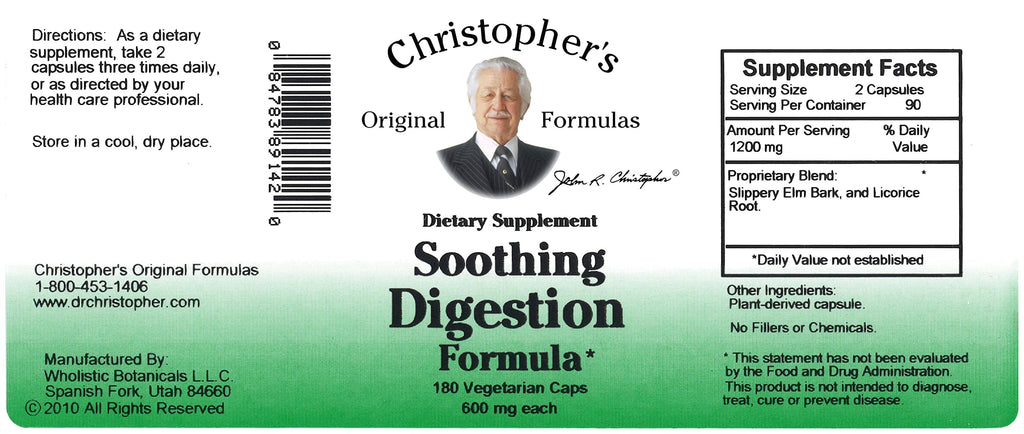 Christopher's Original Formulas Soothing Digestion – 180 Vegetarian Capsules