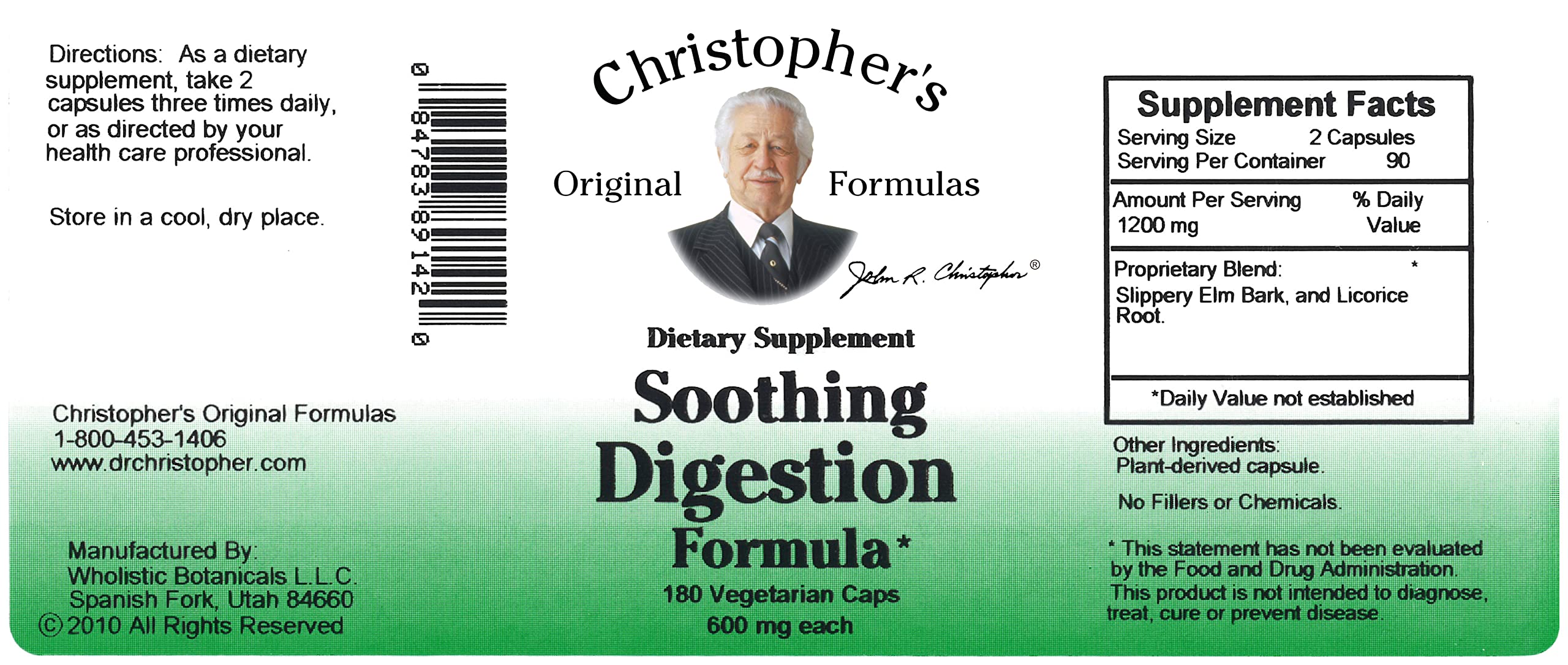 Christopher's Original Formulas Soothing Digestion – 180 Vegetarian Capsules