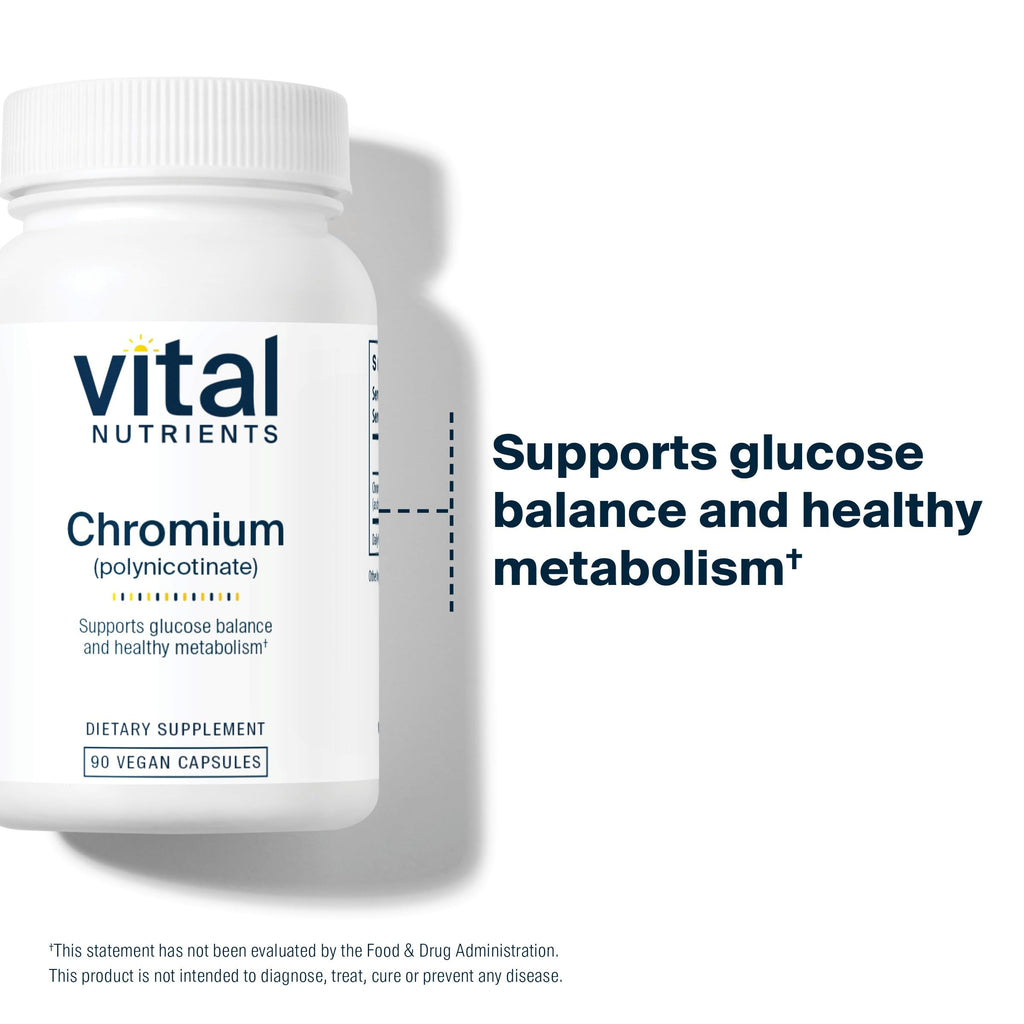 Vital Nutrients Chromium Polynicotinate 200mcg | Chromium Supplements for Healthy Fat and Carbohydrate Metabolism | Cholesterol Maintenance | Gluten-Free | Non-GMO | 90 Capsules