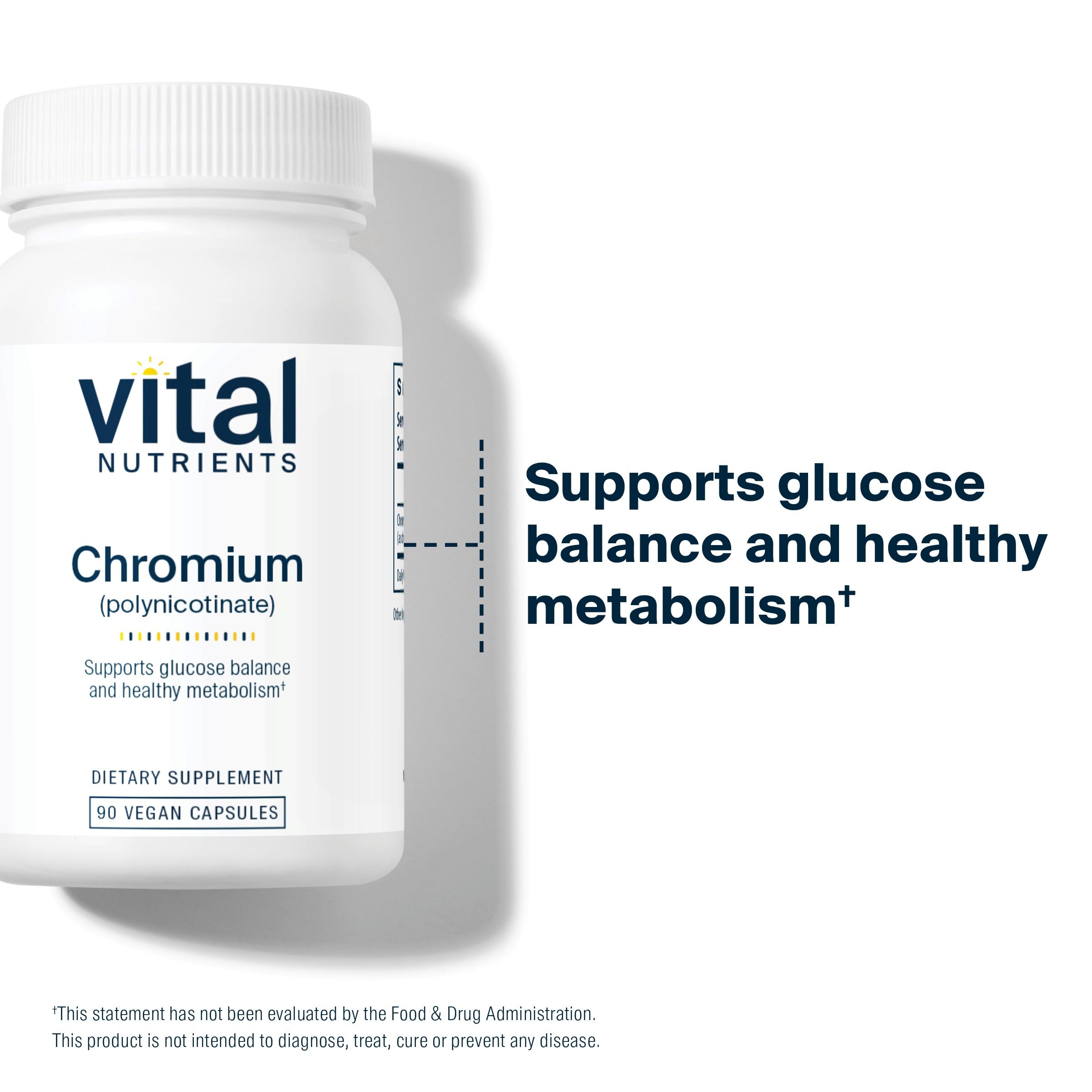 Vital Nutrients Chromium Polynicotinate 200mcg | Chromium Supplements for Healthy Fat and Carbohydrate Metabolism | Cholesterol Maintenance | Gluten-Free | Non-GMO | 90 Capsules