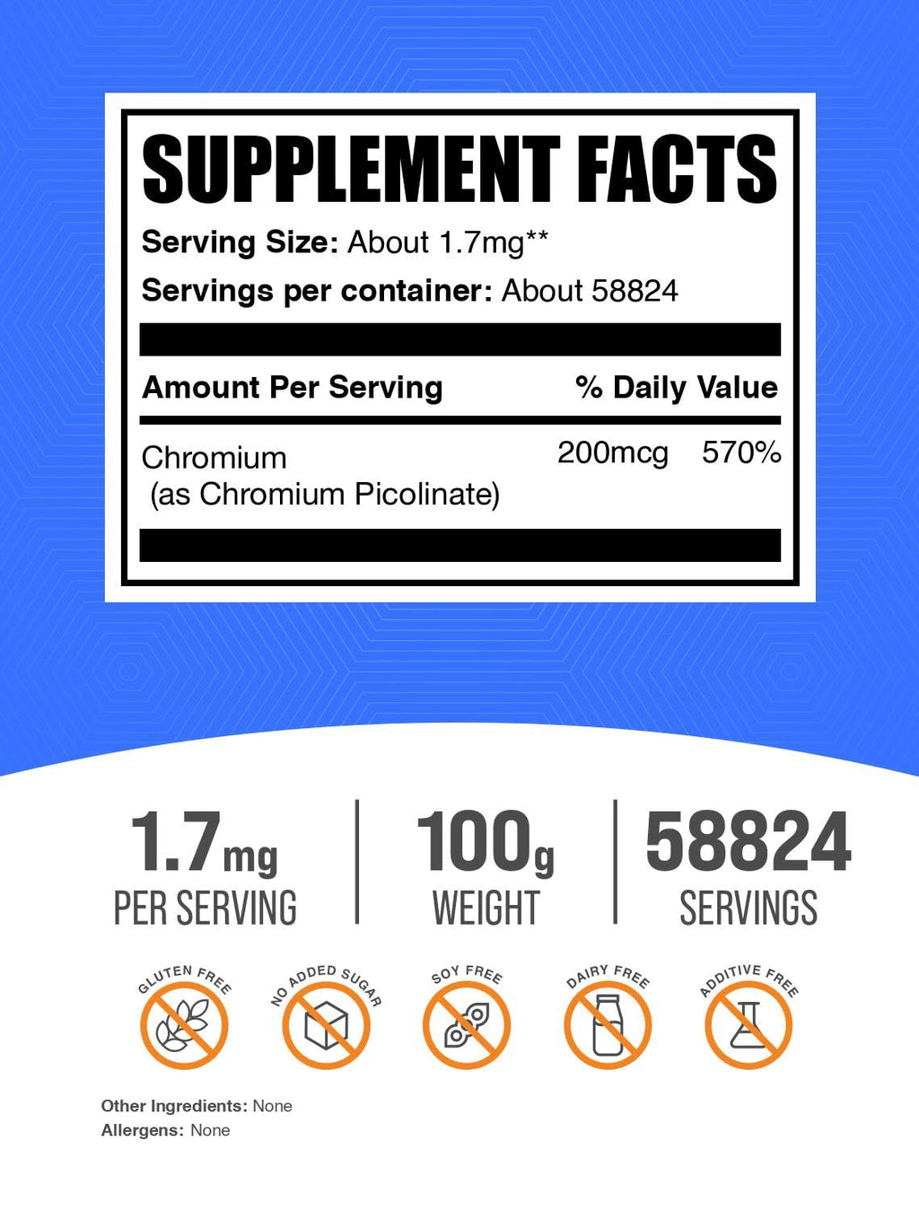 Chromium Picolinate Powder 200mcg - 100g | Gluten & Yeast Free | BulkSupplements