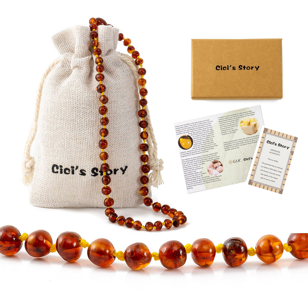 Cici's Story Baltic Amber Necklace (14 Inches, Cognac) - Certified Authentic Baltic Amber
