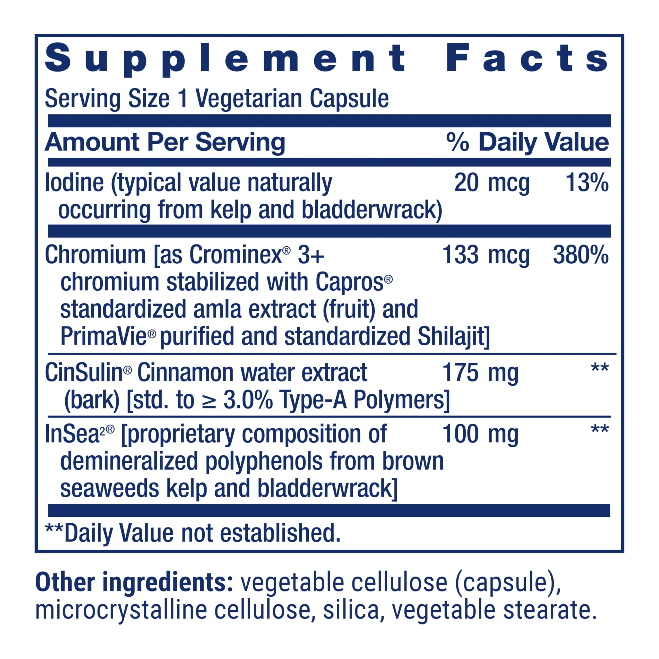 Life Extension CinSulin® with InSea2® & Crominex® 3+ – Metabolism & Satiety (90 Capsules)