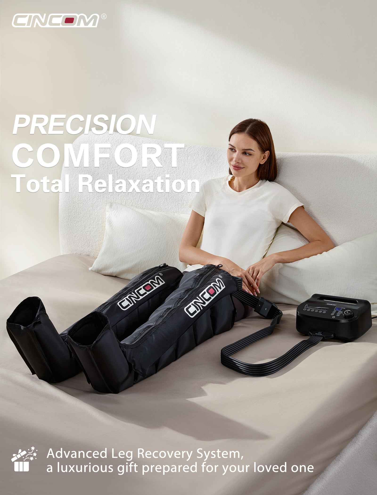 CINCOM Air Compression Recovery System – 6-Zone Leg Massager Boots for Circulation & Recovery | FSA/HSA Eligible