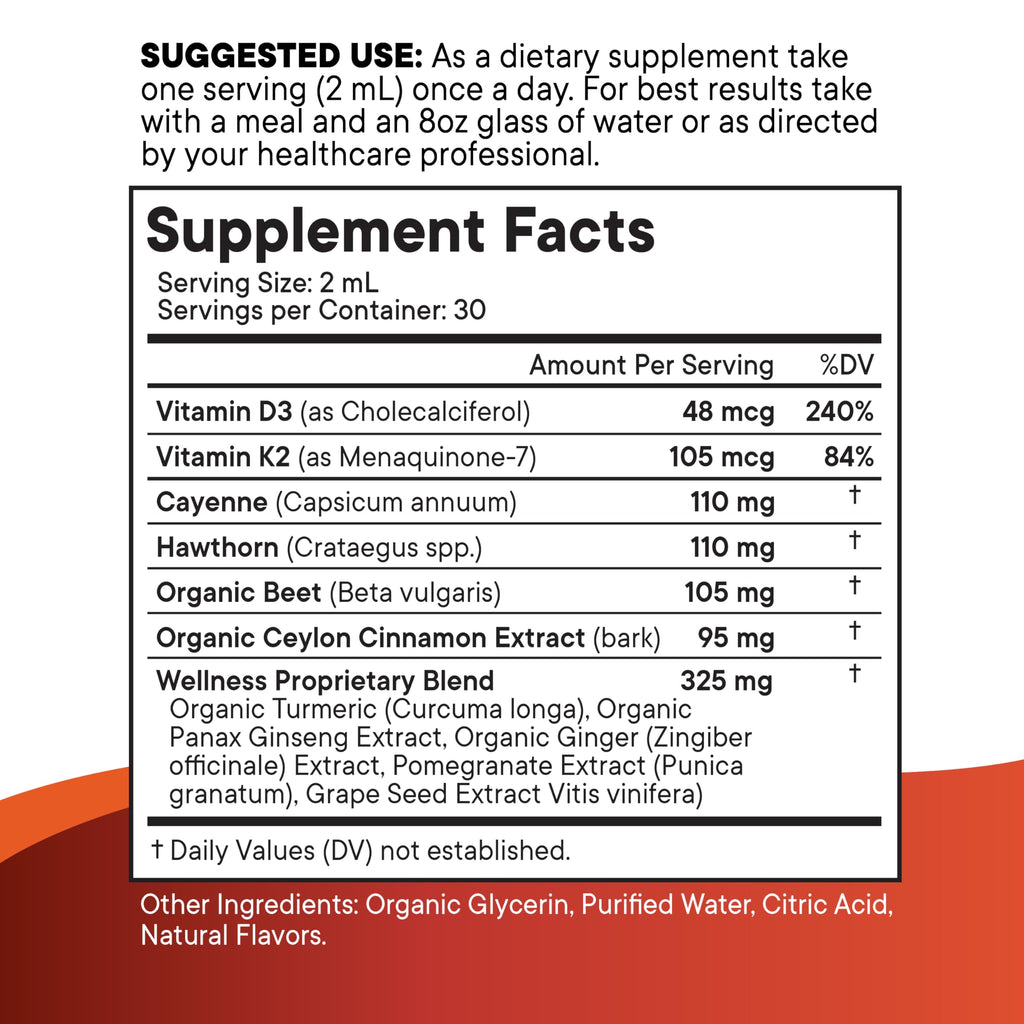 Cayenne Pepper Liquid Drops with Hawthorn Berry, D3 K2, Beet Root Powder, Cinnamon, Turmeric & Ginseng - 2oz