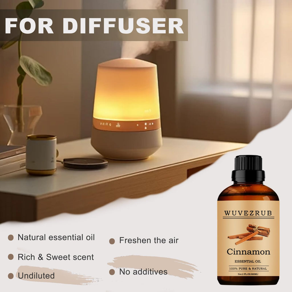 Cinnamon Essential Oil 60ml – 100% Pure & Natural for Aromatherapy Diffuser (2 Fl Oz)