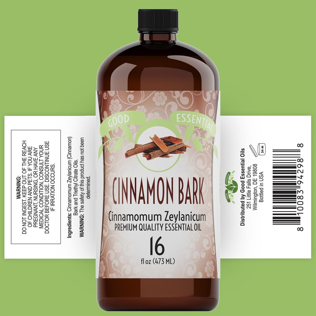 Good Essential Cinnamon Bark Oil Bulk, 16oz - Large Bottle for Diffuser, Humidifier, Massage, Bath Bomb, Skin & Hair Care