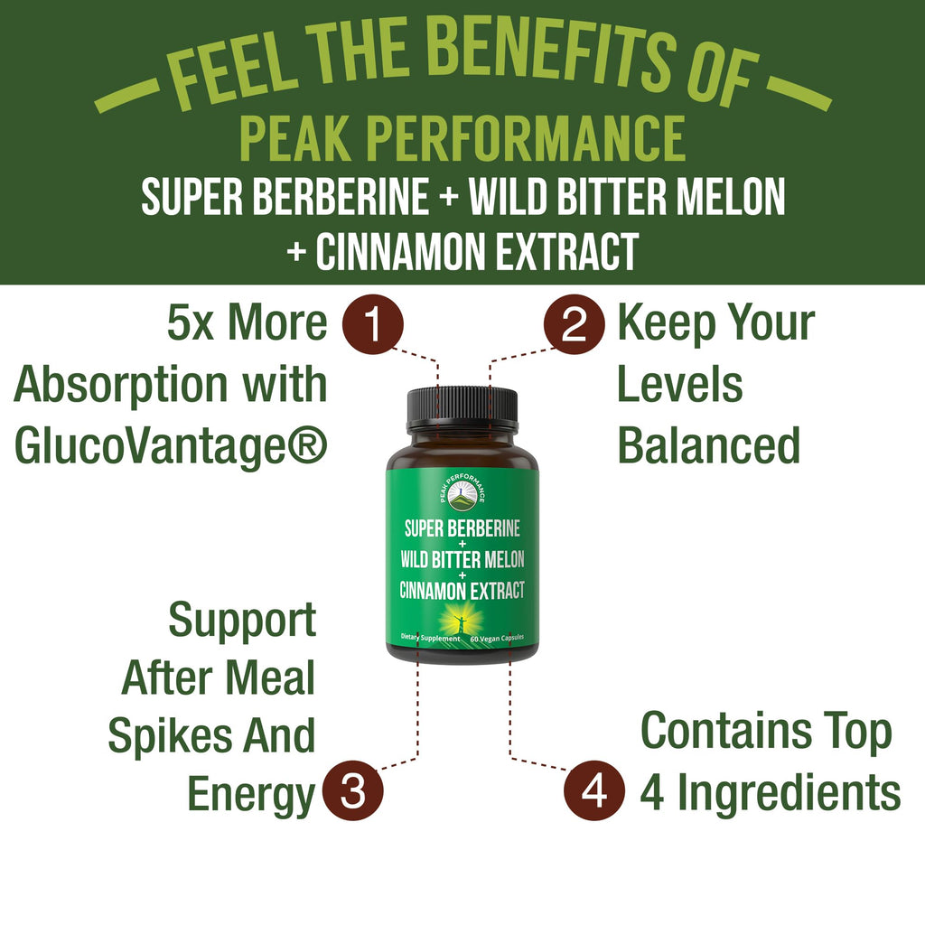 Ultra High Strength 4-in-1 Berberine: GlucoVantage, Bitter Melon, Cinnamon & Chromium (Vegan)
