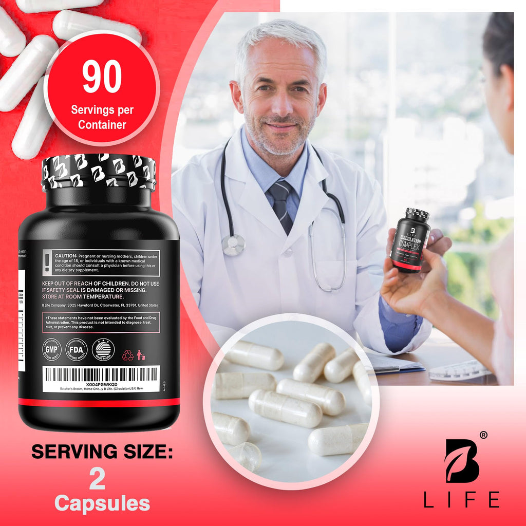 Circulation Complex 180 Caps – Butcher's Broom, Horse Chestnut, L-Arginine & Resveratrol | Made in USA (CirculationUSA)