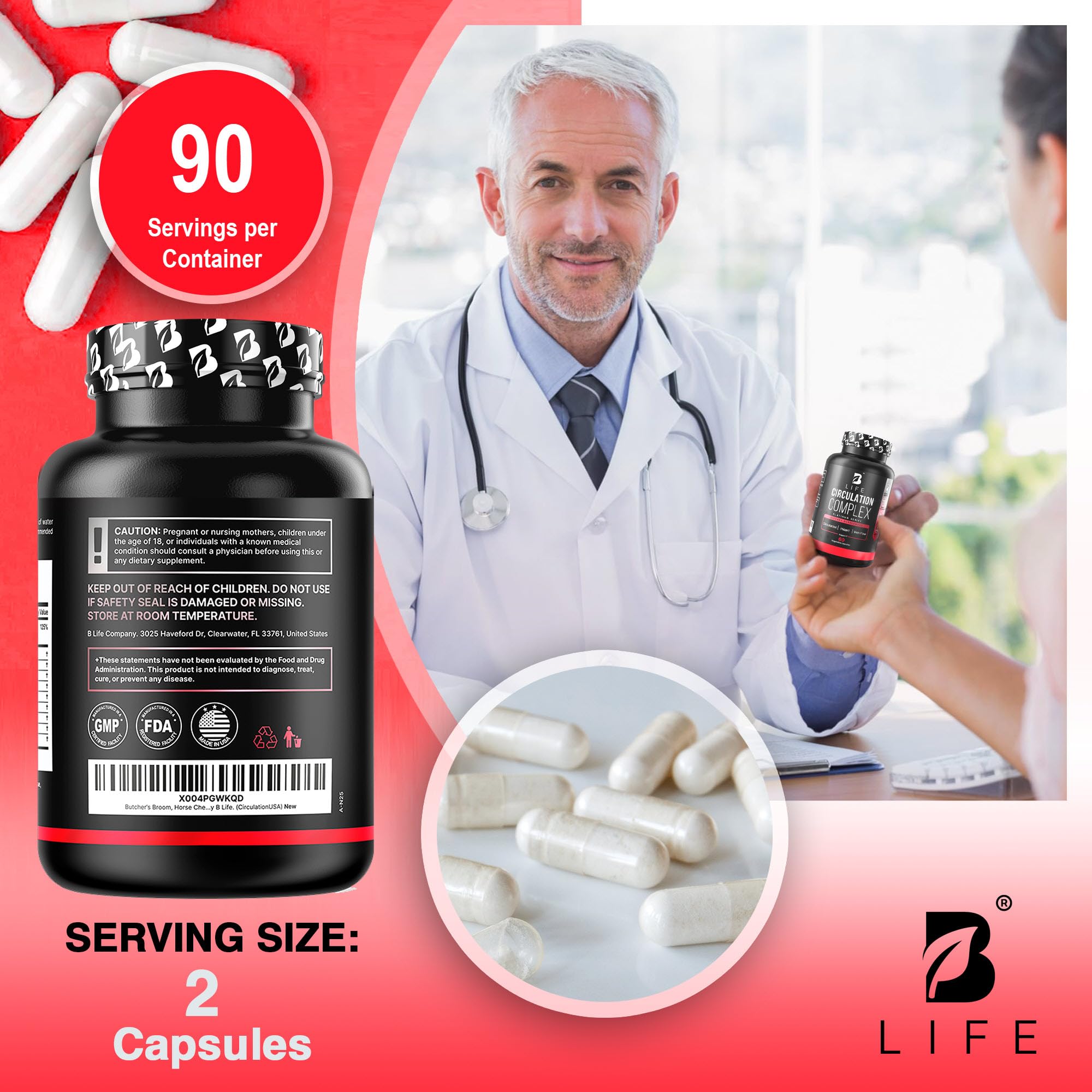 Circulation Complex 180 Caps – Butcher's Broom, Horse Chestnut, L-Arginine & Resveratrol | Made in USA (CirculationUSA)