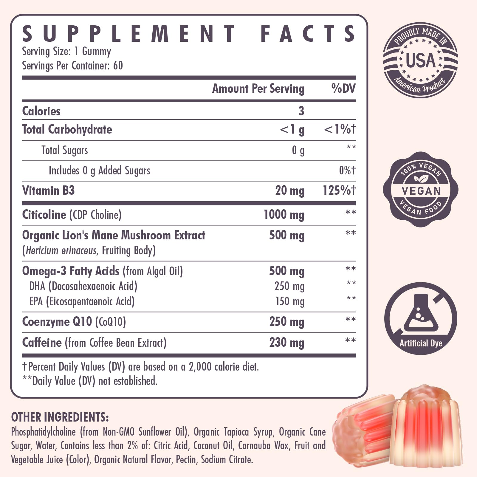 Citicoline CDP Choline Supplement for Memory & Focus | Lion's Mane 1000mg + 500mg per Serving (120 Count)