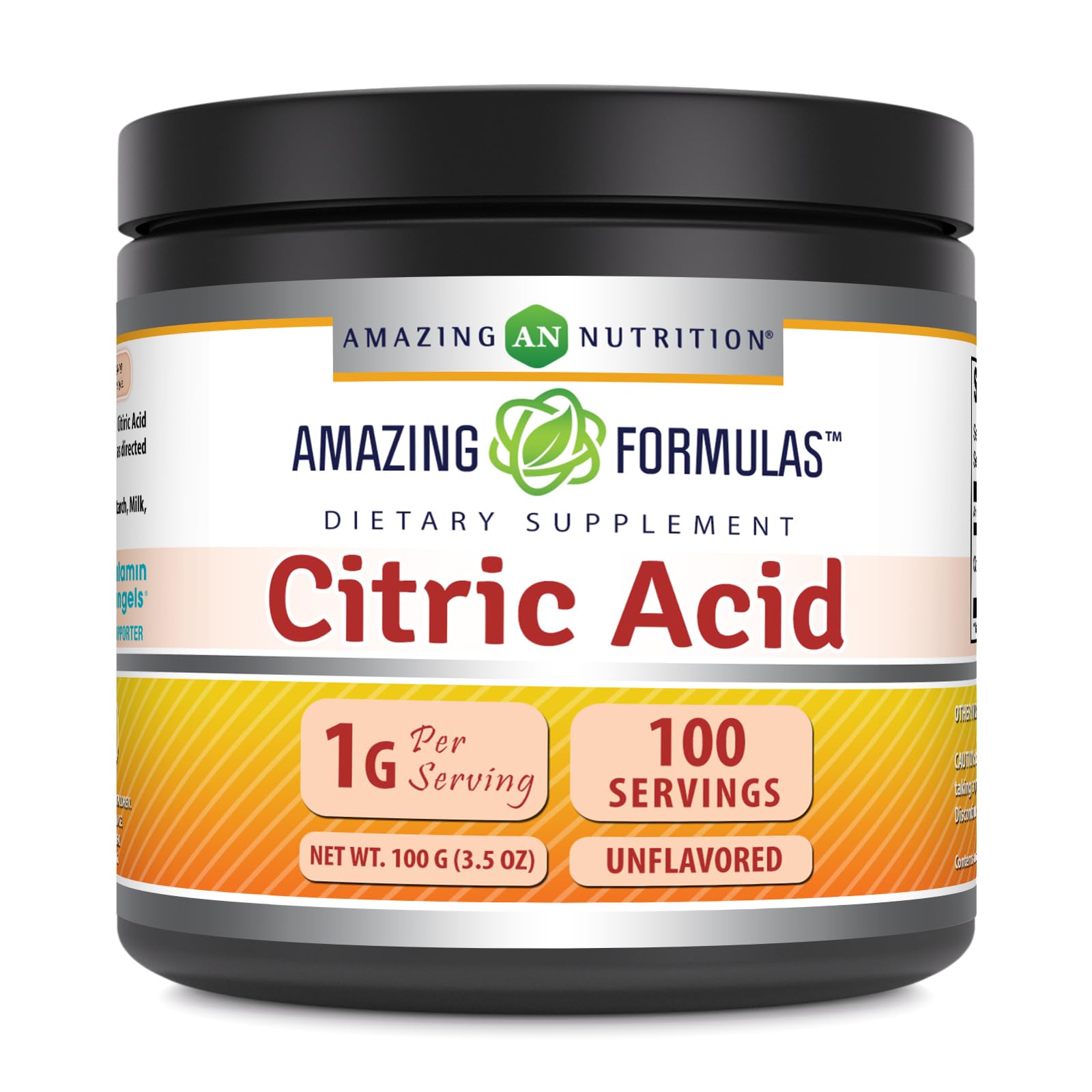 Amazing Formulas Citric Acid Powder 1g - Unflavored, Non-GMO, Gluten-Free, Made in USA