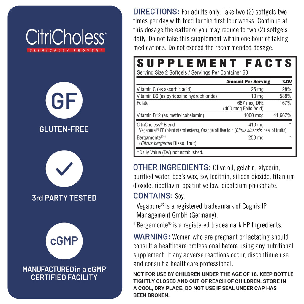 CitriCholess® Clinically Proven Cholesterol Support with Bergamonte & Vitamin C – 120 Softgels