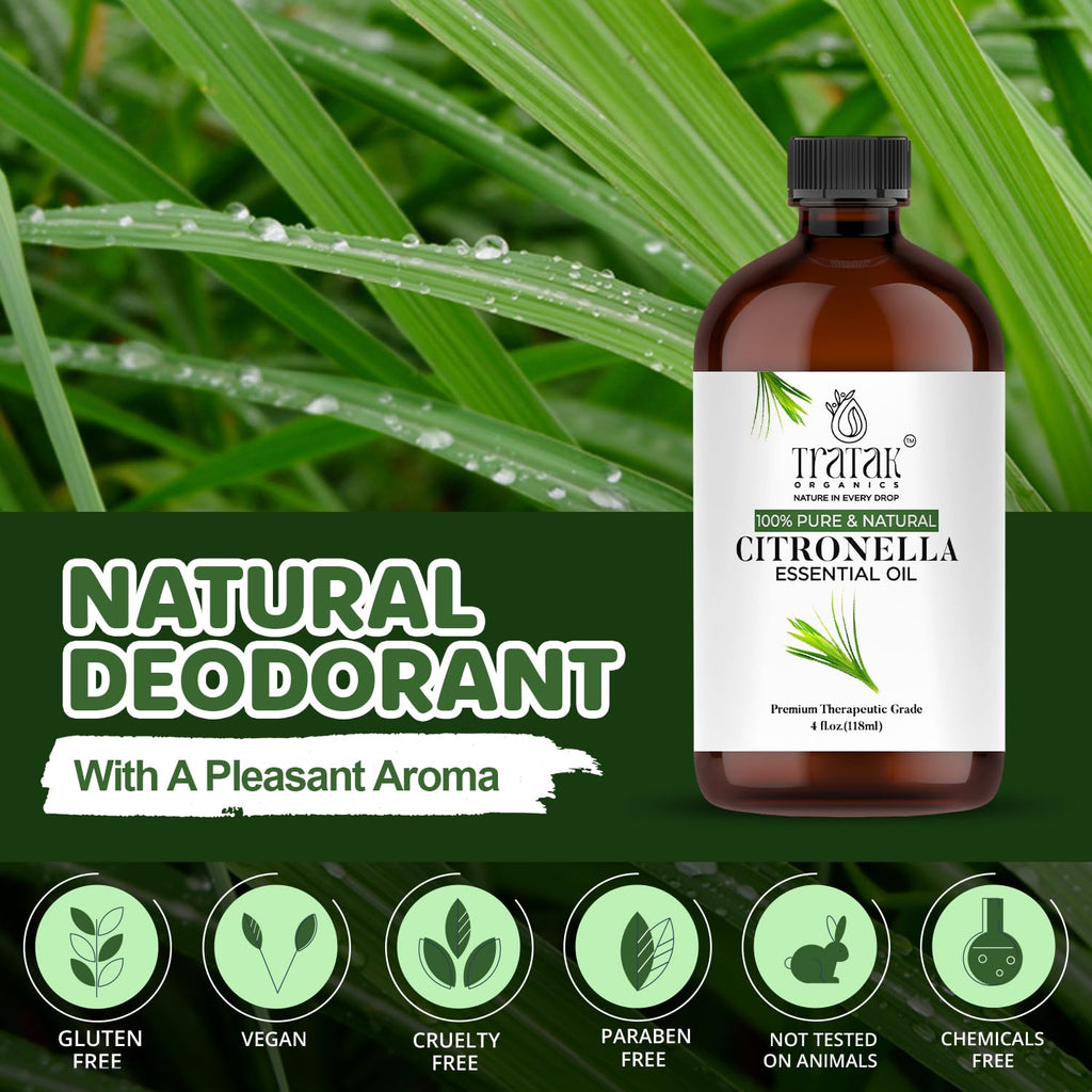 Tratak Organics Citronella Essential Oil 4 oz - Pure & Natural