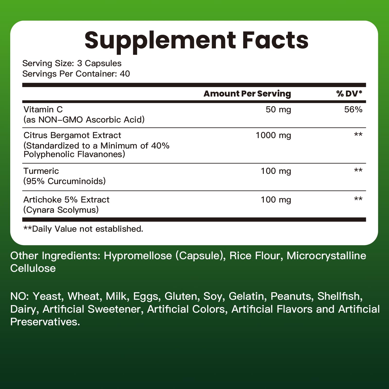 Citrus Bergamot 1000mg with Vitamin C – High Absorption 120 Capsules (Gluten Free, Non-GMO, Vegan)