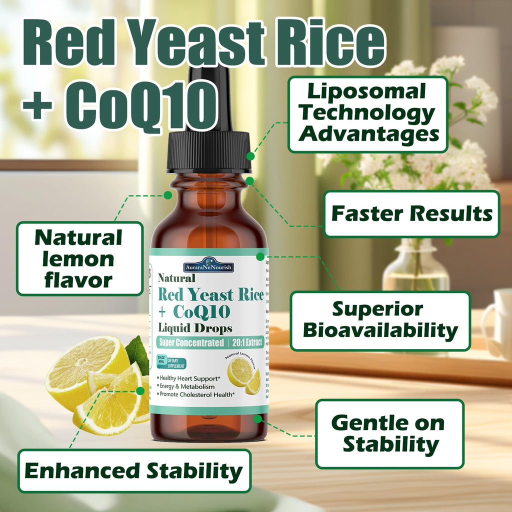 Red Yeast Rice with CoQ10 Liposomal Drops – 1200mg, 5-in-1 Cholesterol Support