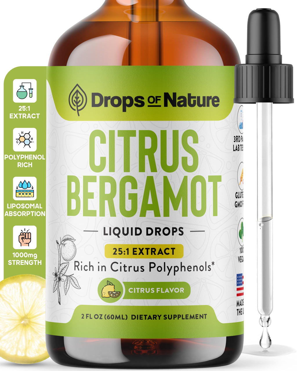 Citrus Bergamot Extract 25:1 Liquid Drops – Vegan & Gluten-Free | Heart Wellness & Metabolic Support