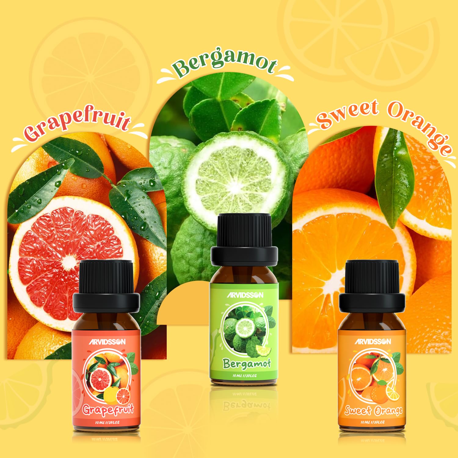 Citrus Essential Oils Set for Diffuser | ARVIDSSON Grapefruit, Bergamot, Orange, Lemon, Lime, Tangerine