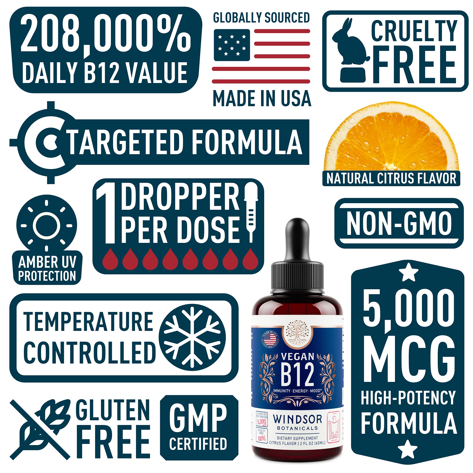 Vegan Vitamin B12 Liquid 5000 mcg | Sublingual Methylcobalamin Drops - 2oz