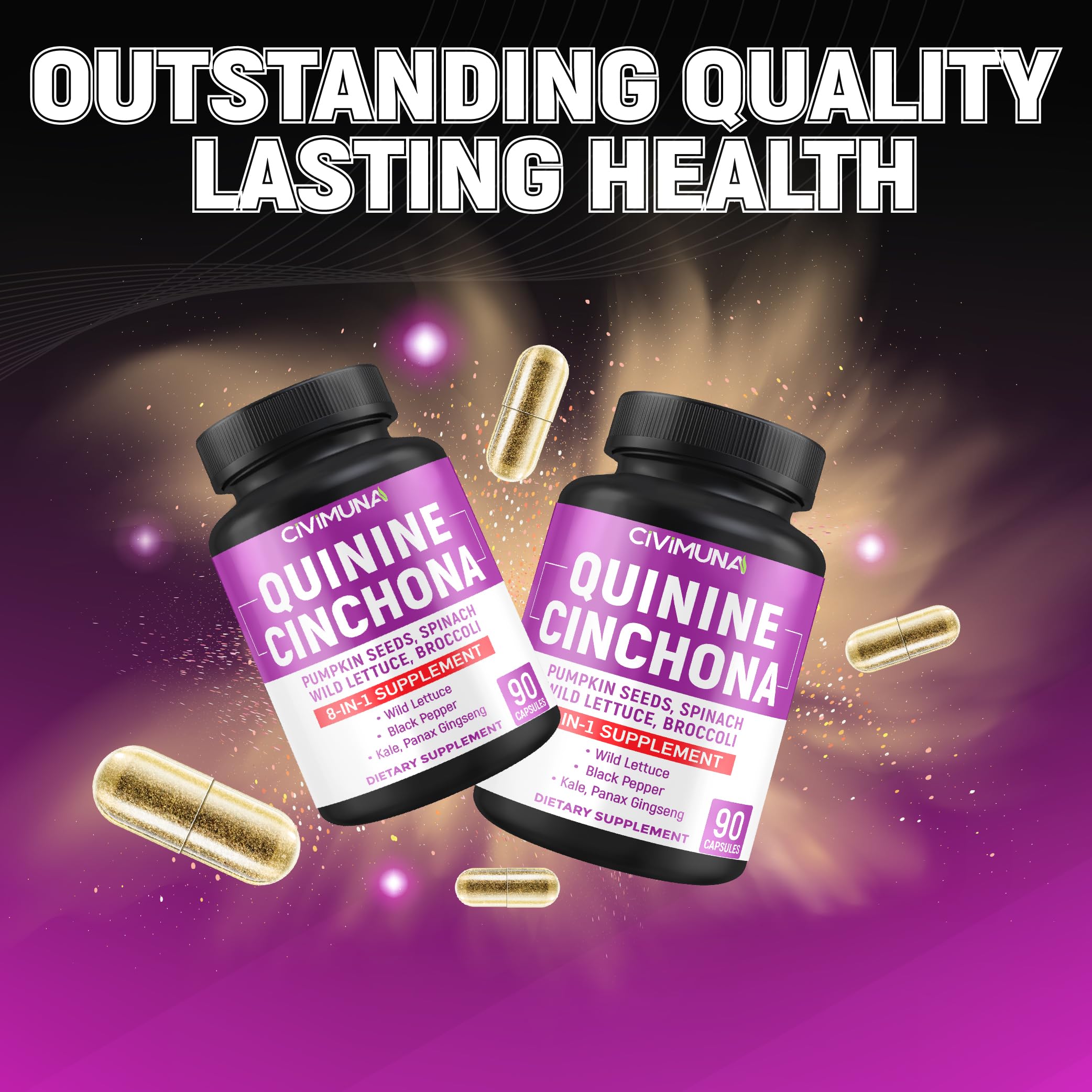 CIVIMUNA Quinine Cinchona Bark Capsules – 90 Count for 3 Months