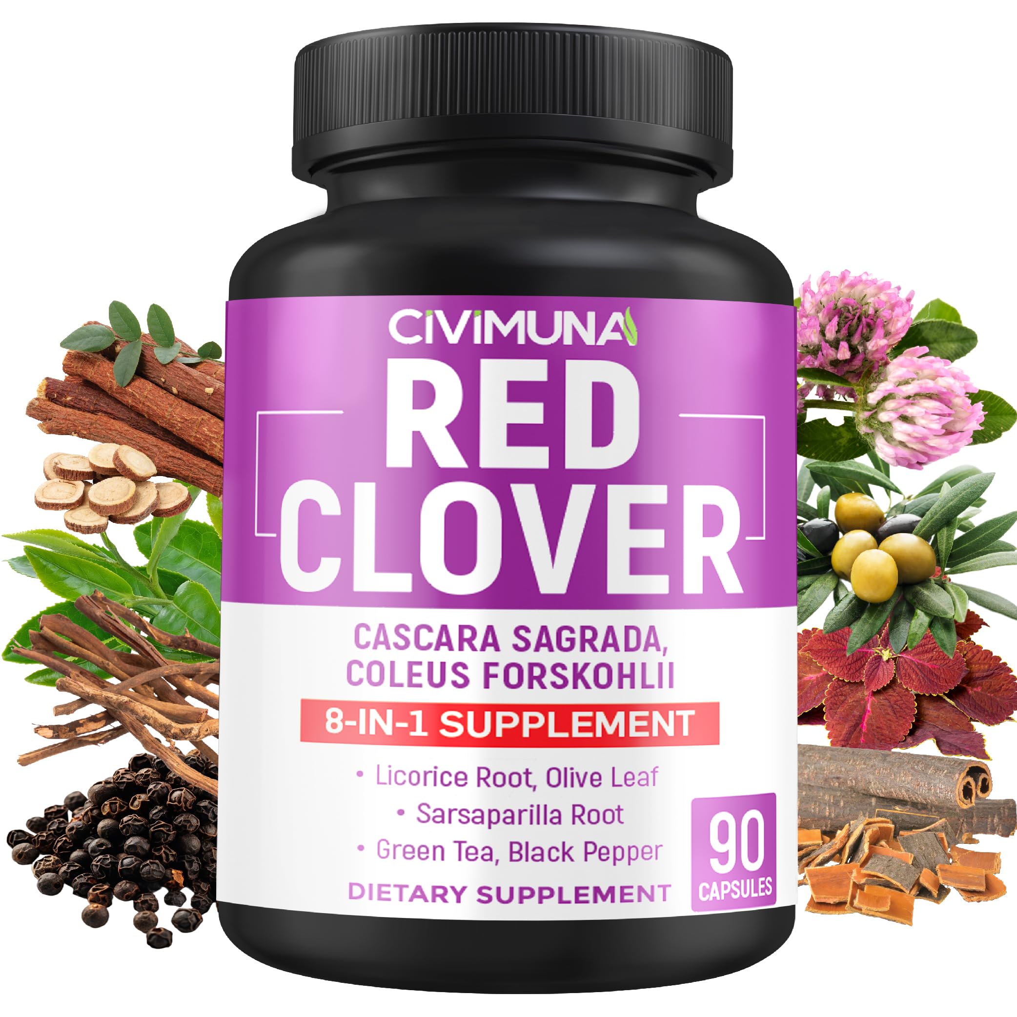 CIVIMUNA Red Clover Capsules – 90 Caps for 3 Months Supply | Red Clover, Cascara Sagrada, Coleus Forskohlii