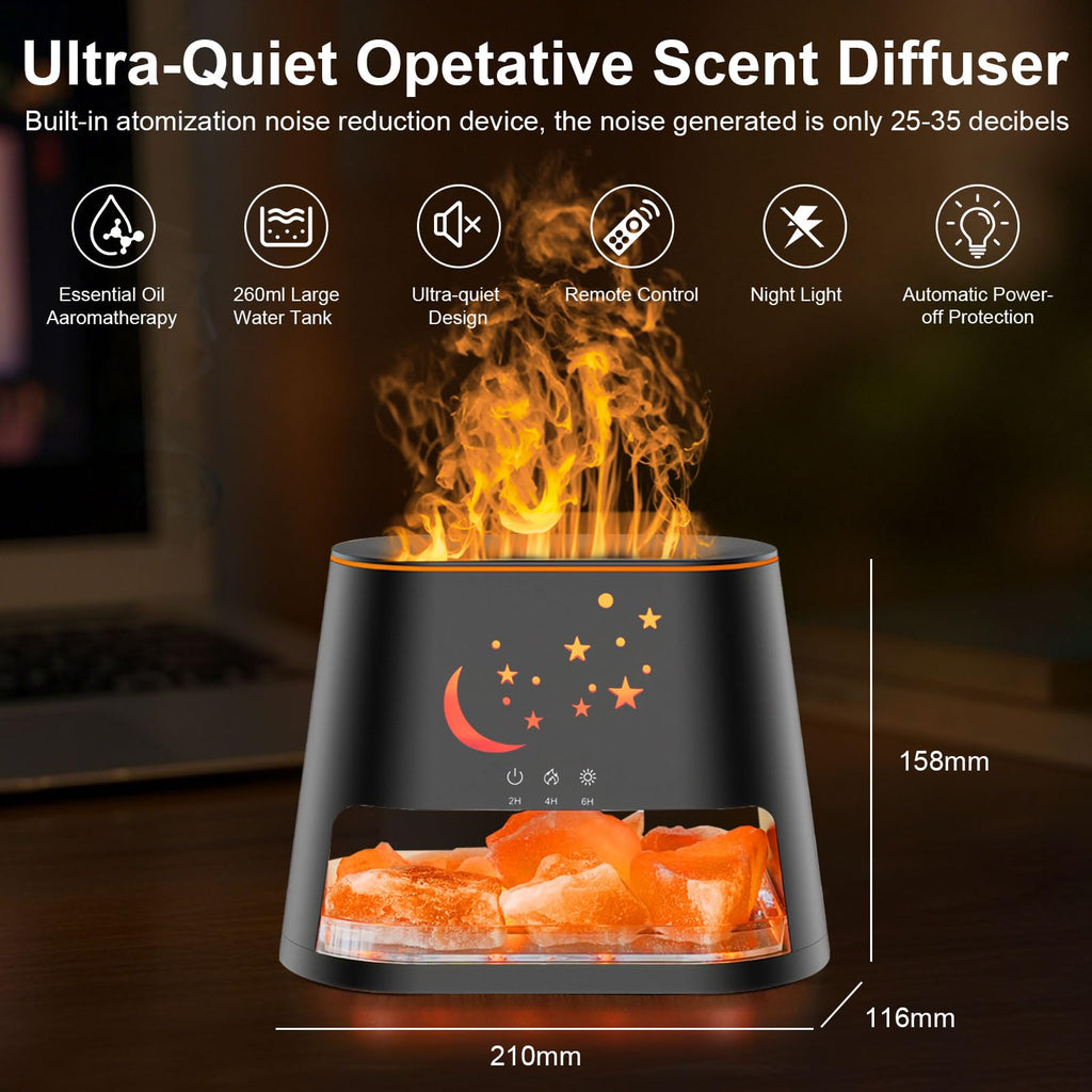 cjc 2-in-1 Ultrasonic Diffuser & Himalayan Salt Lamp — 260ml, 8-Color Flame, Auto-Off