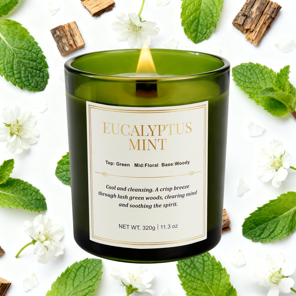 CJVIUS 2 Pack Candles – Wood Wick Eucalyptus Mint, 22.6 oz, 150 Hour Burn Time