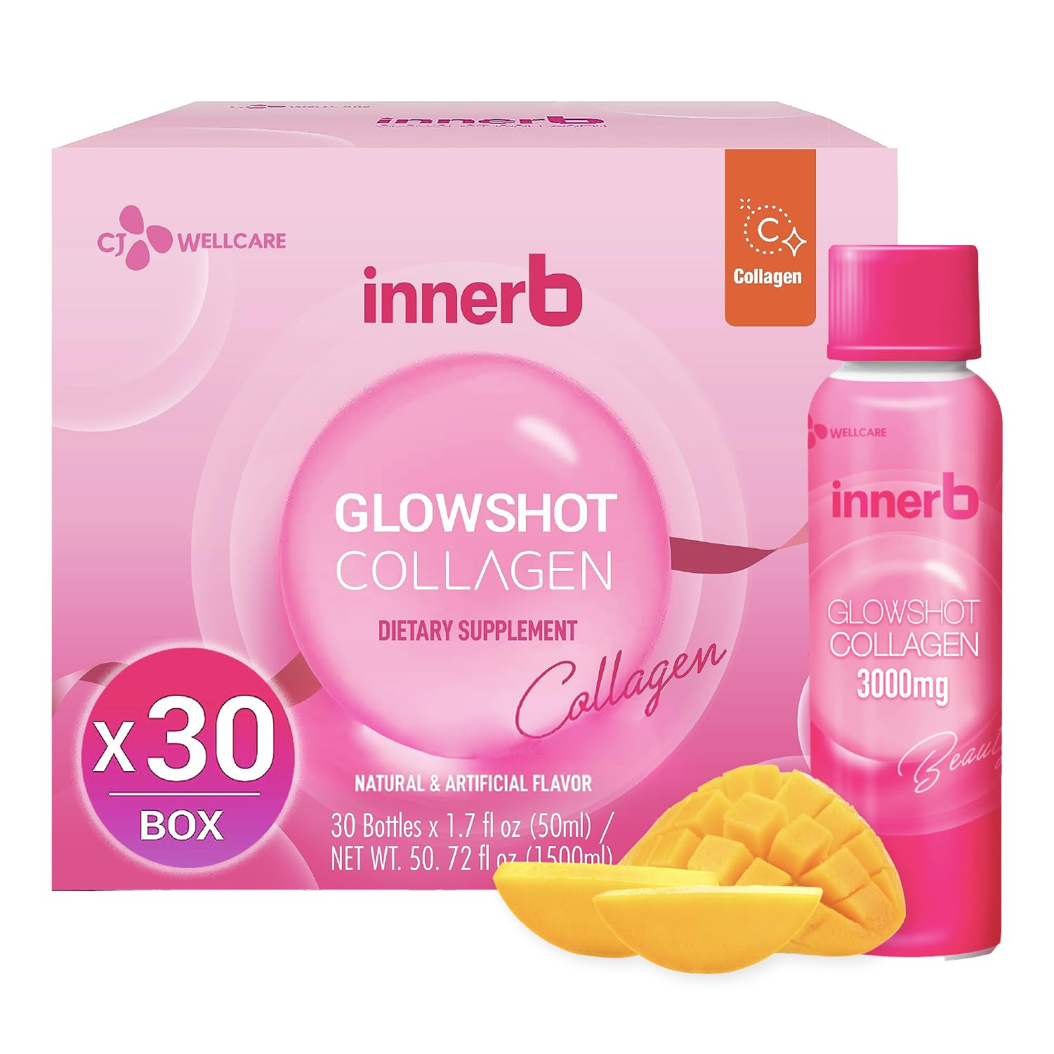 CJwellcare Innerb GlowShot Collagen – Marine Liquid, 3,000mg per Serving, 50.7 fl oz for Hair, Skin & Nails