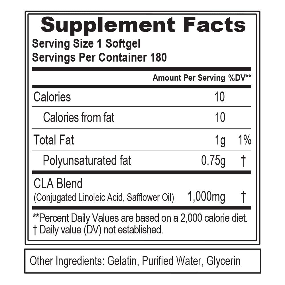 CLA 1000mg Pills – Safflower-Based Fat Loss Support (180 Count) | EVL