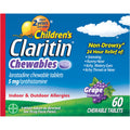 Children's Claritin Chewables Grape, 60 Count | 24 HR Non-Drowsy Allergy Medicine for Kids