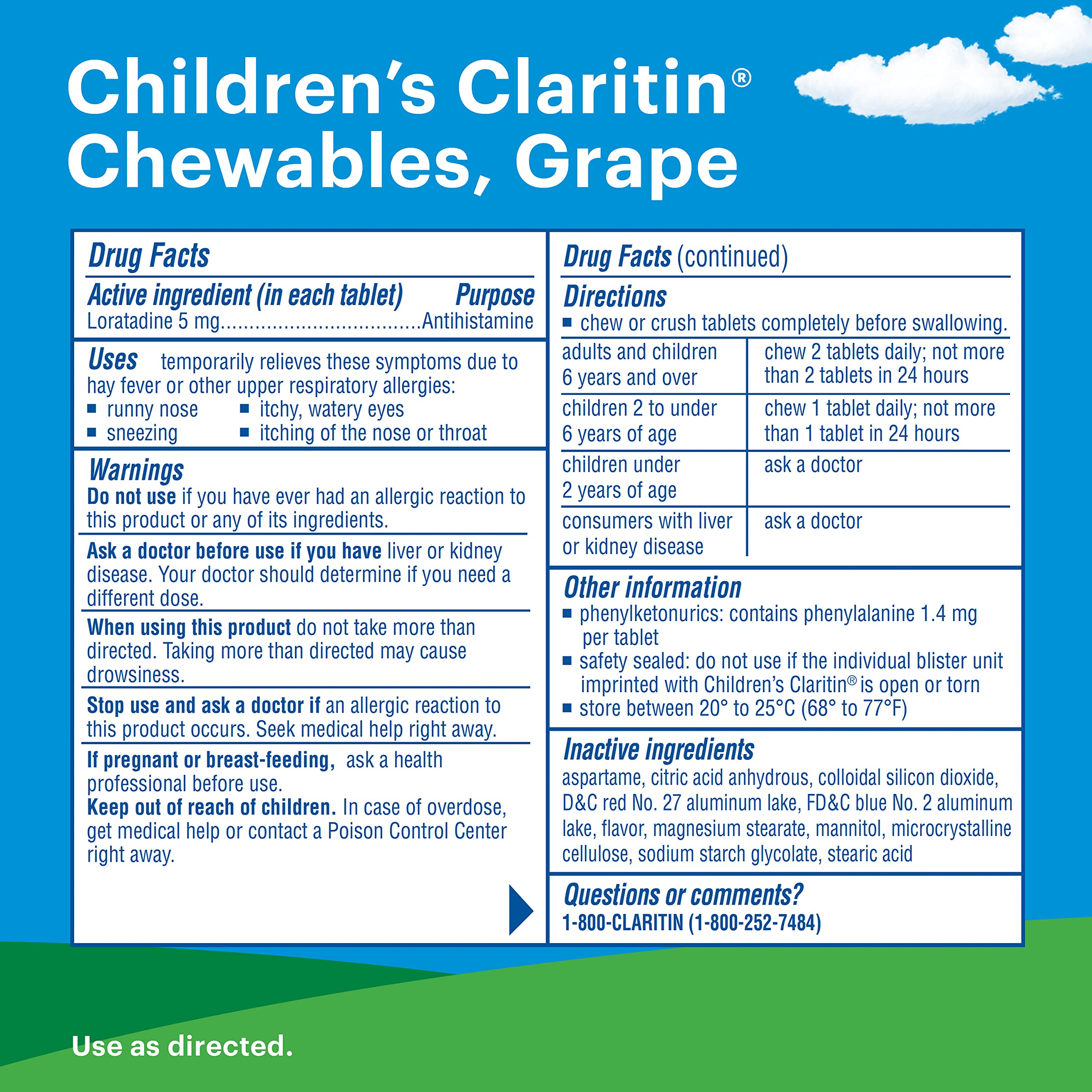 Children's Claritin Chewables Grape, 60 Count | 24 HR Non-Drowsy Allergy Medicine for Kids