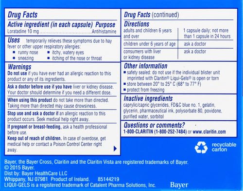 Claritin Liqui-Gels 24 Hour Allergy Relief | Non-Drowsy Loratadine Capsules, 30 Count