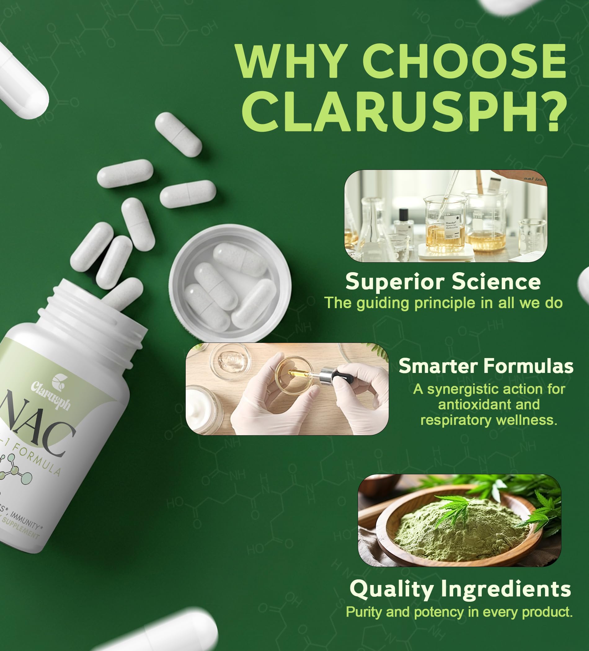 Clarusph NAC 1200mg – N-Acetyl Cysteine for Respiratory Support | Vegan, Gluten Free, 90 Caps