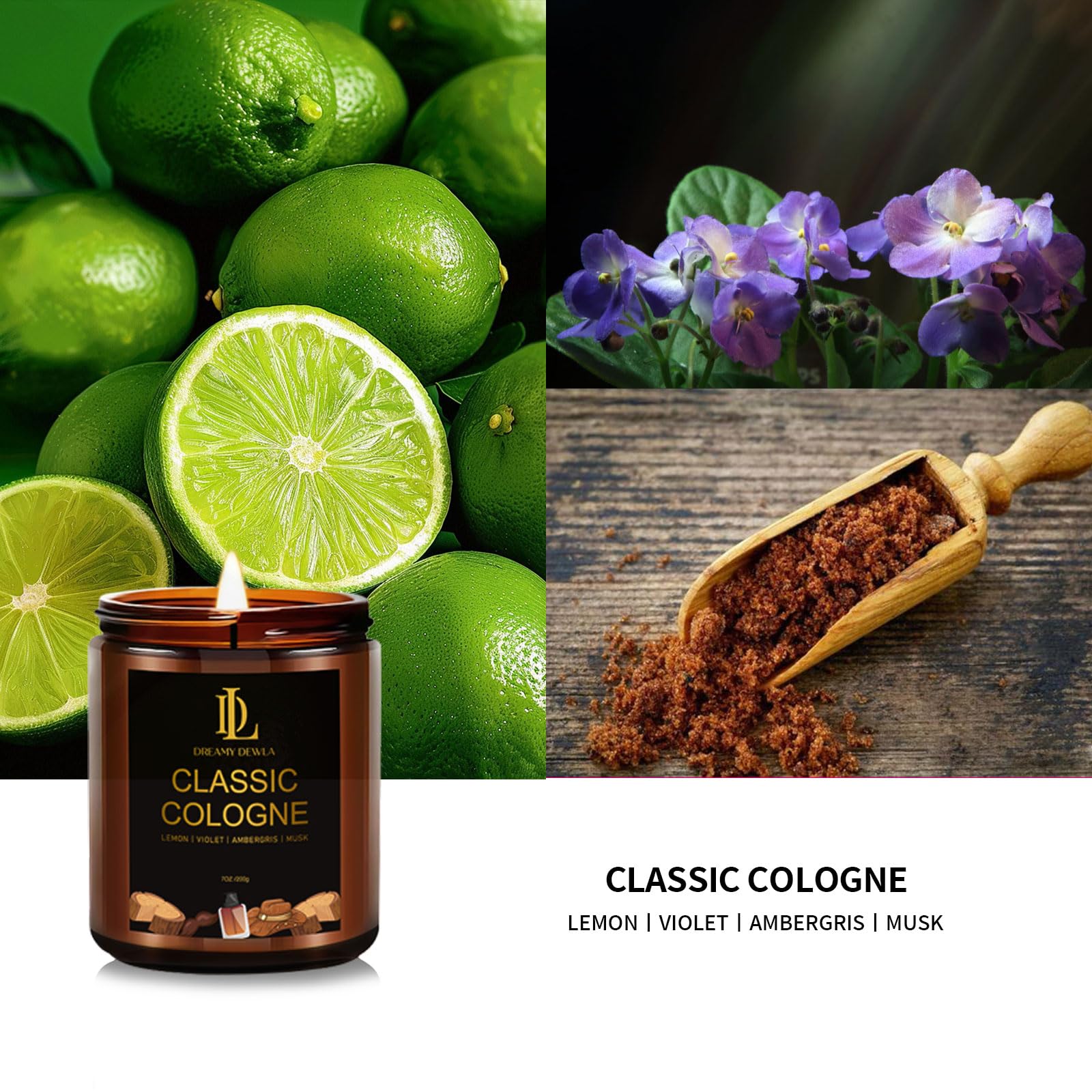 Classic Cologne Candle – Aromatherapy Soy, 7oz, 50 Hour Burn Time