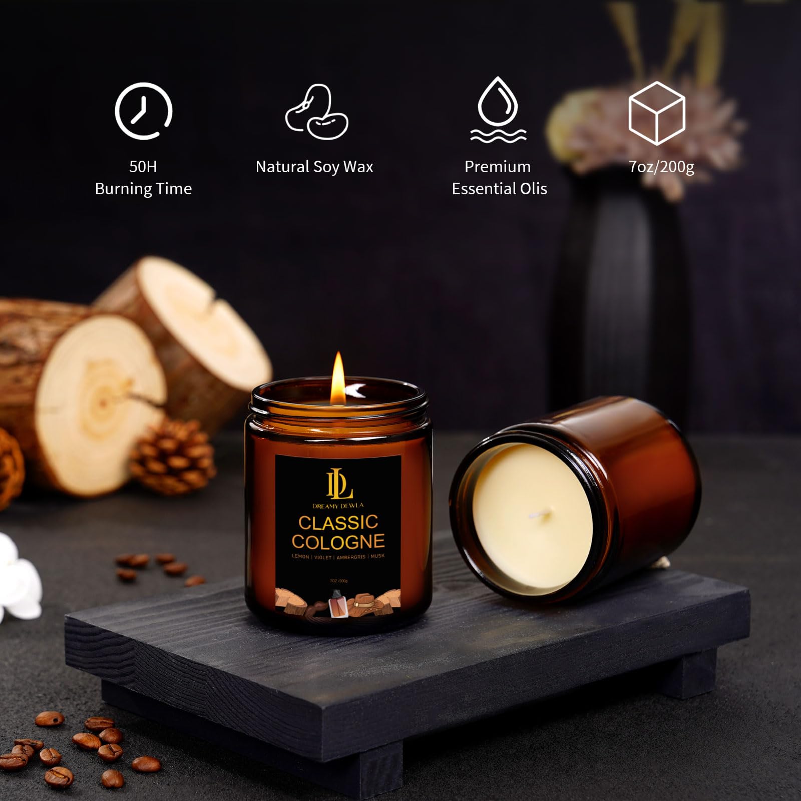 Classic Cologne Candle – Aromatherapy Soy, 7oz, 50 Hour Burn Time