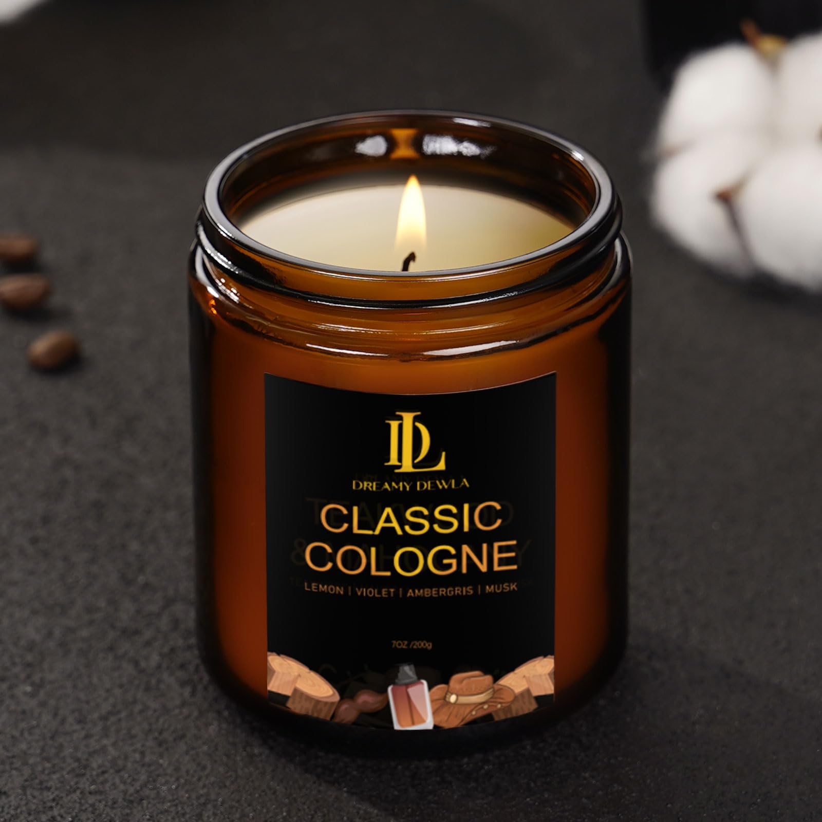 Classic Cologne Candle – Aromatherapy Soy, 7oz, 50 Hour Burn Time