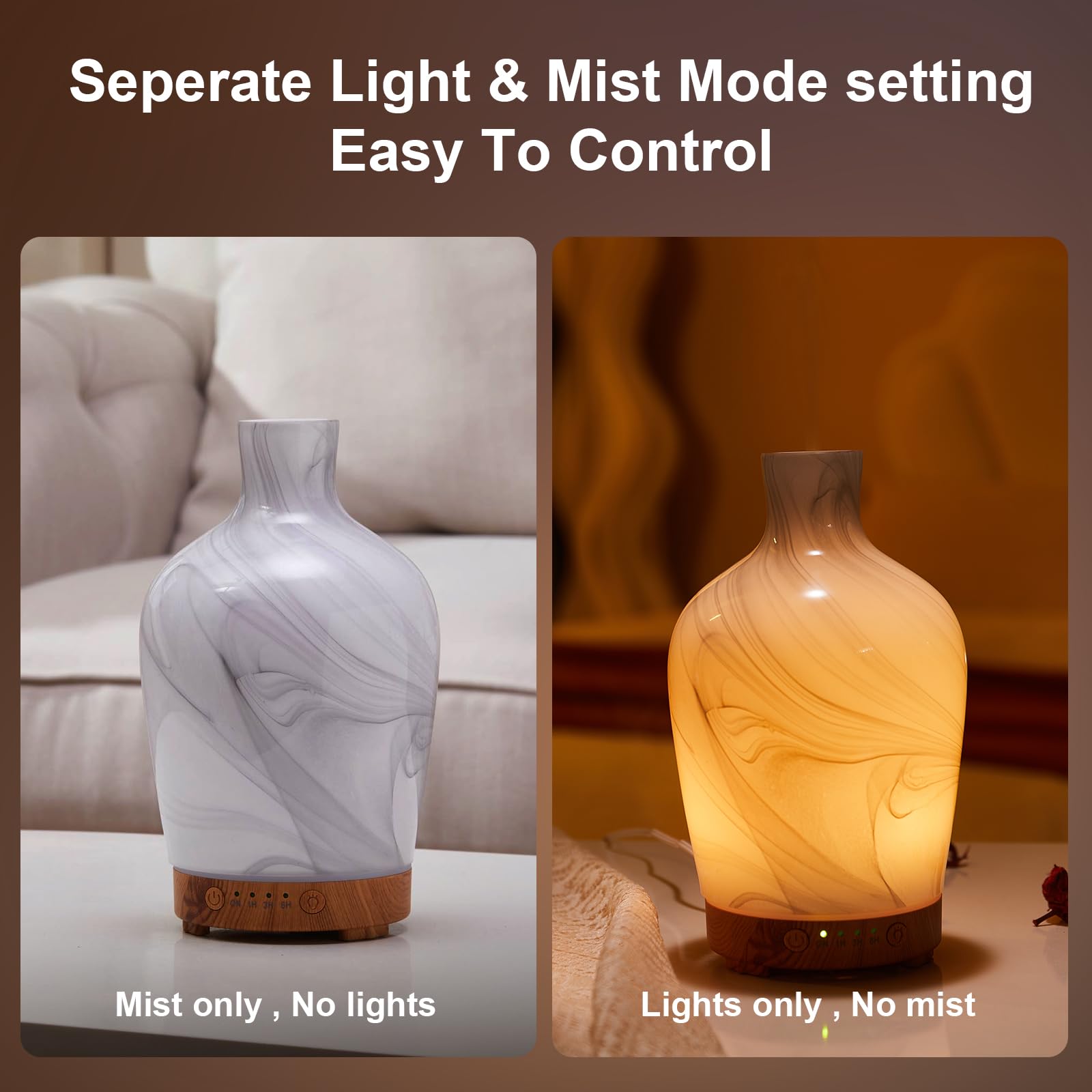 Classical Vase Glass Aromatherapy Diffuser 160ml – Ultrasonic Humidifier with LED Night Light