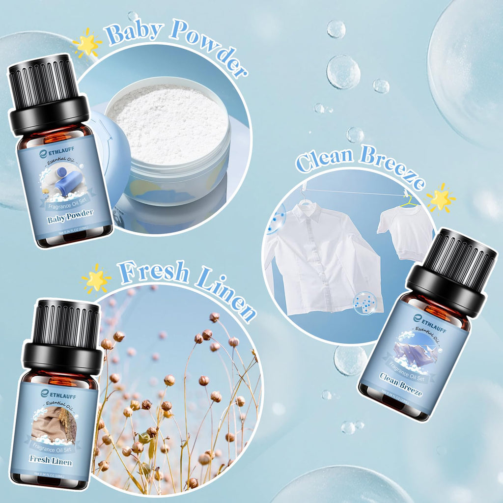 Clean Essential Oils Set – 6 Pack for Diffusers & Laundry