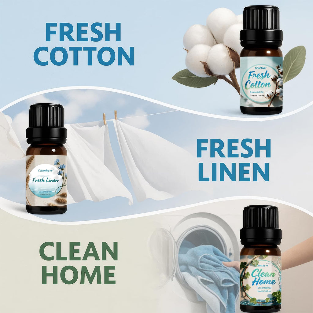 Clean Essential Oils Set 6x10ml – Fresh Linen, Mint, Clean Home