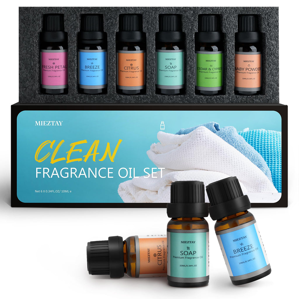 Clean Essential Oils Set - 6x10ml Fragrance Oils for Diffuser, Aromatherapy, Candle & Soap Making