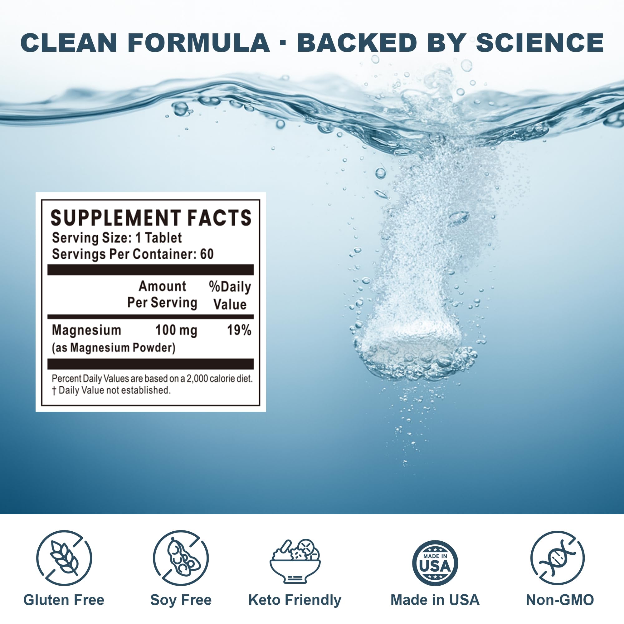 8 PPM Molecular Hydrogen Water Tablets with Magnesium – 60 Tablets