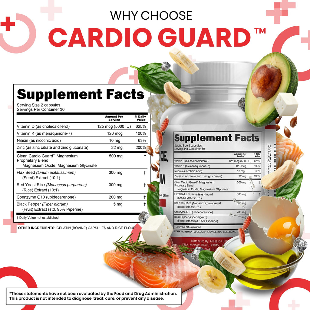 Clean Nutra CardioGuard: CoQ10 200mg + Red Yeast Rice | Omega-3, Mg, K2+D3