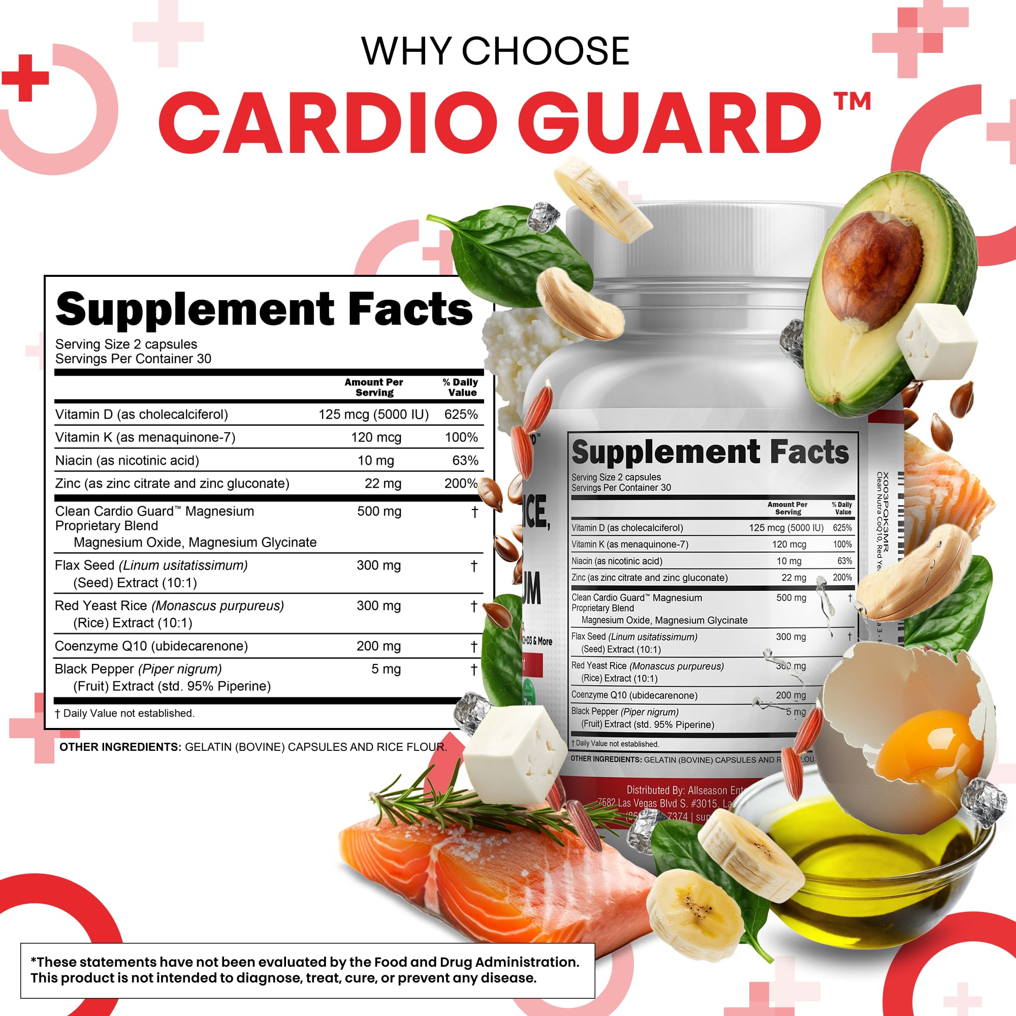 Clean Nutra CardioGuard: CoQ10 200mg + Red Yeast Rice | Omega-3, Mg, K2+D3