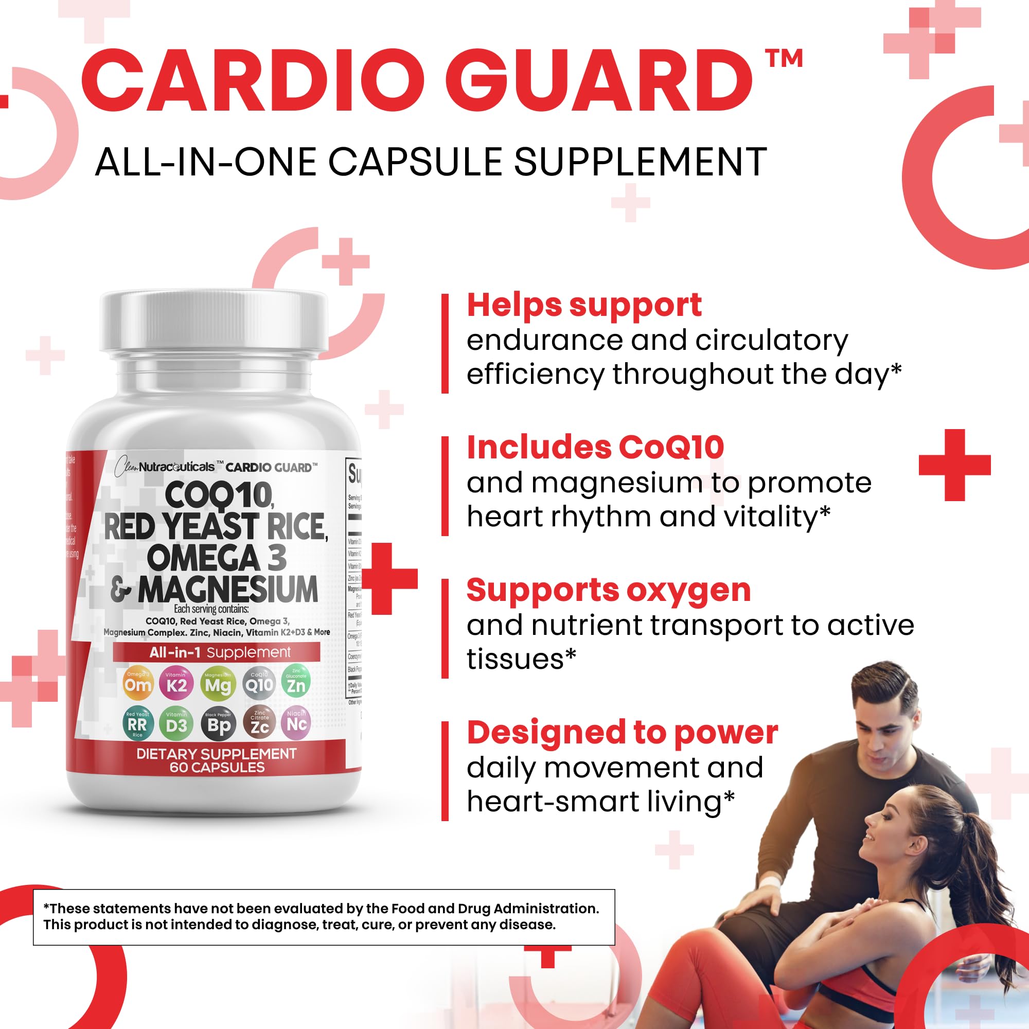 Clean Nutra CardioGuard: CoQ10 200mg + Red Yeast Rice | Omega-3, Mg, K2+D3
