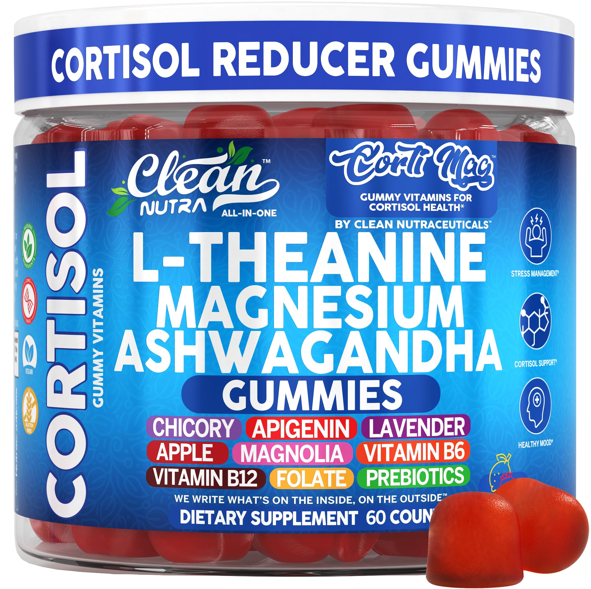 Clean Nutra Cortisol Gummies – L-Theanine, Magnesium & Ashwagandha